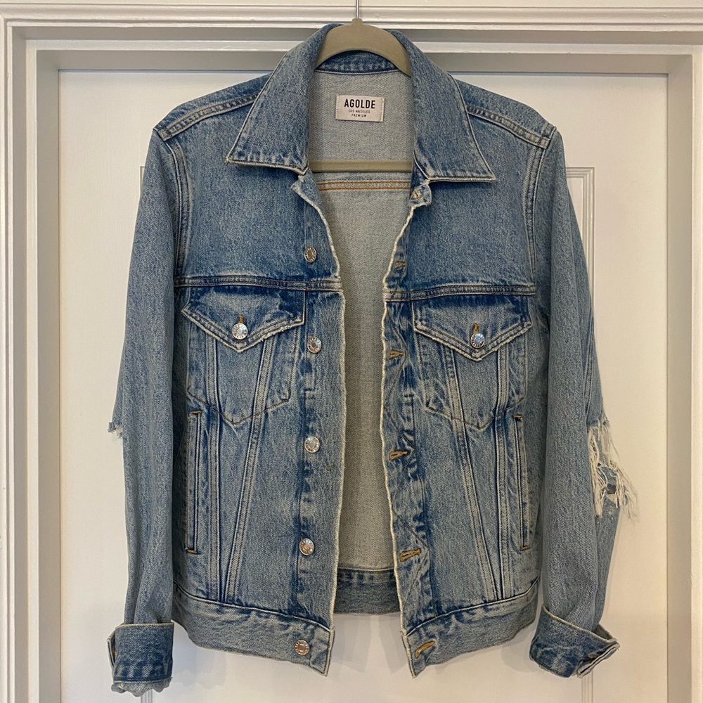 Agolde Light Blue Distressed Denim Jean Jacket